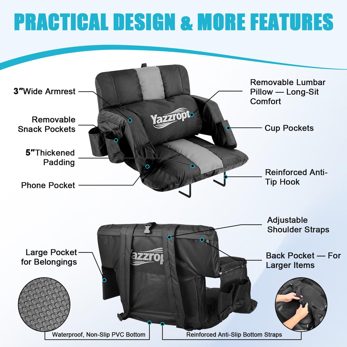 Wide Padded Stadium Seat with Back Support and Cup Holder N32925