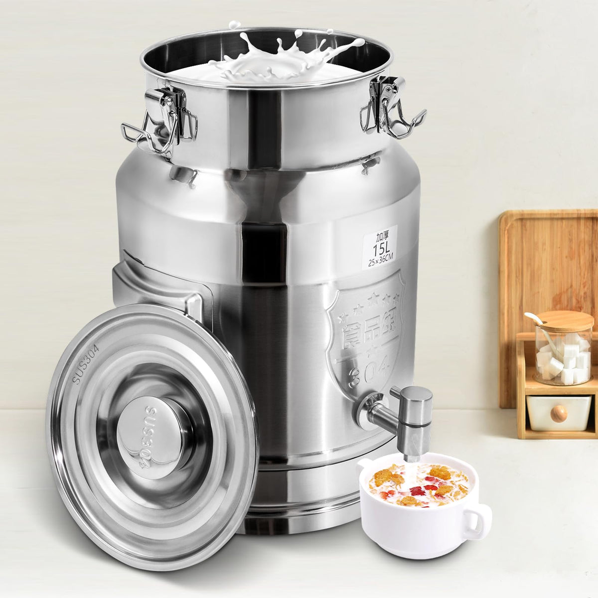 15L Stainless Steel Milk Can with Faucet L5541