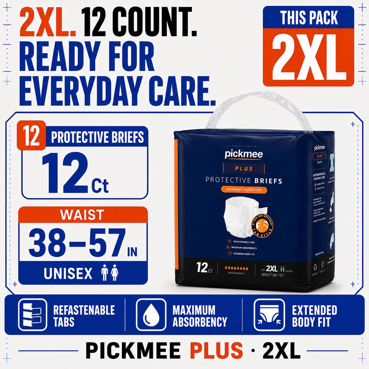 2XL Overnight Adult Diapers with Tabs, 12 Count L8538