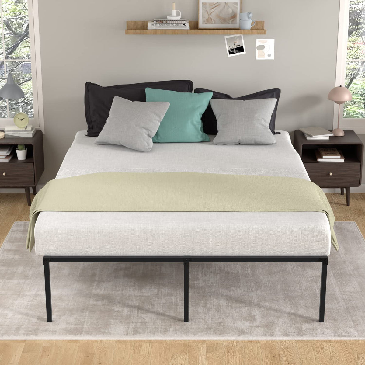 18 Inch Black Metal Full Size Platform Bed Frame with Storage T2781
