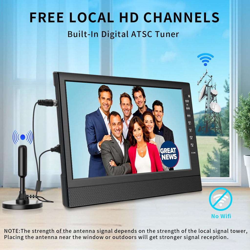 12” Portable Flat Screen TV with Digital Tuner J48183