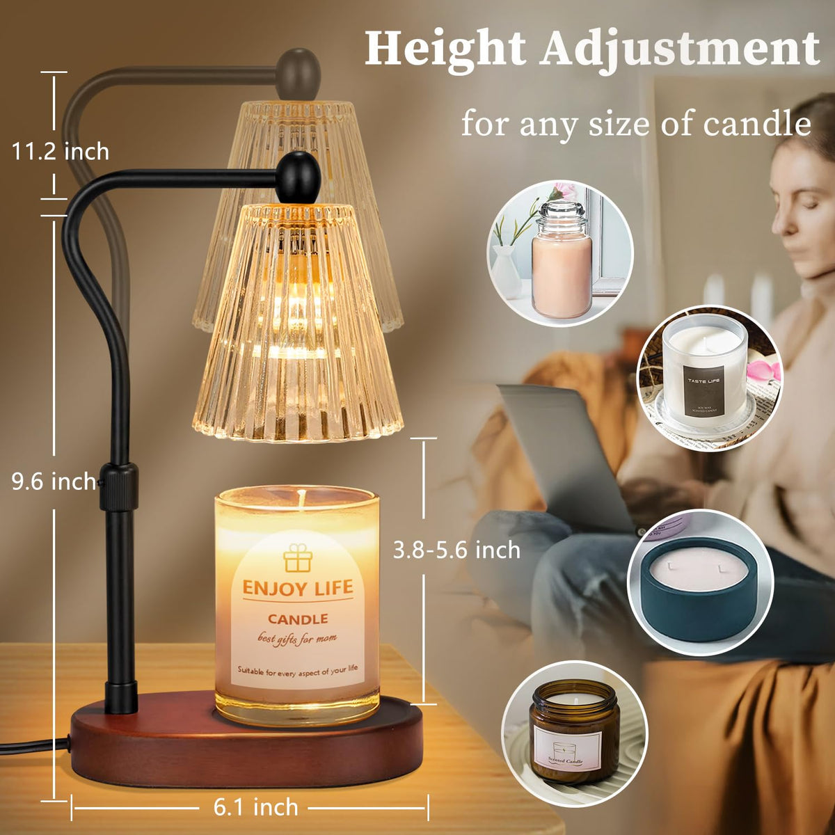 Candle Warmer Lamp with Timer Dimmer Adjustable Height S962