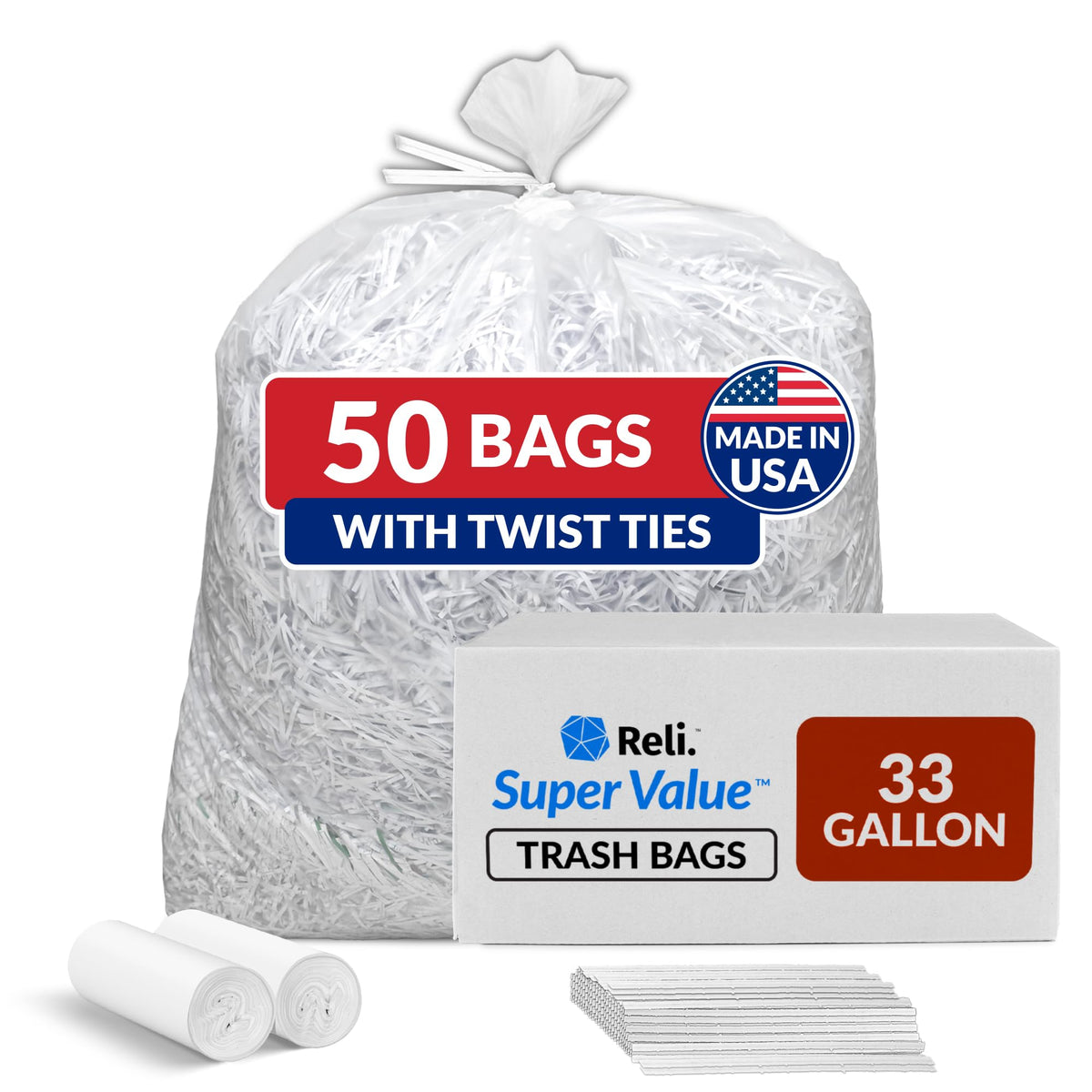 Clear Trash Bags with Twist Ties 50 Count Heavy Duty I131181