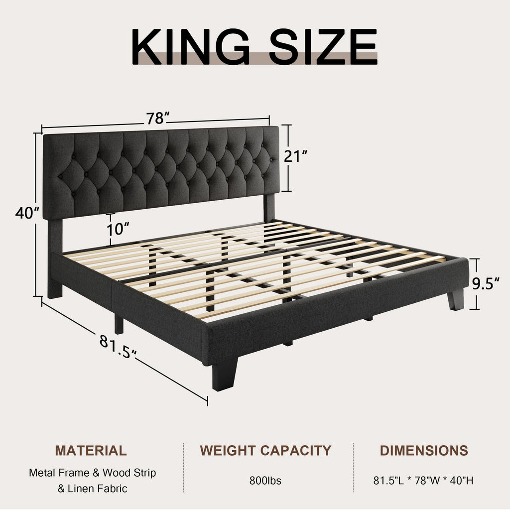 King Size Upholstered Platform Bed with Headboard L649774