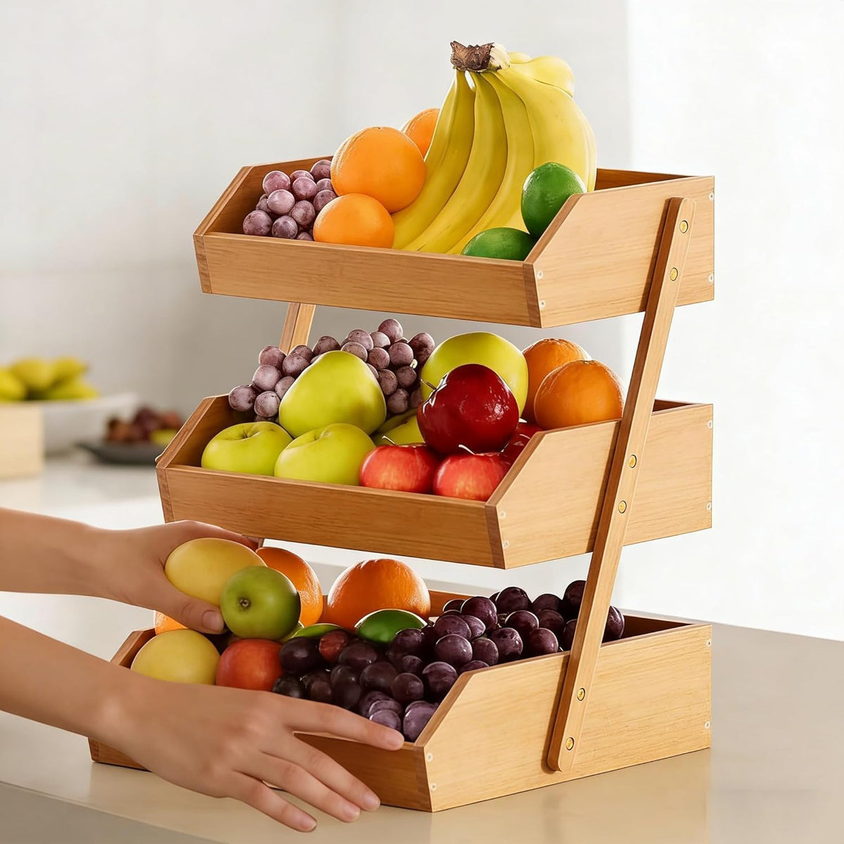 3-Tier Bamboo Fruit & Vegetable Basket Organizer S53298