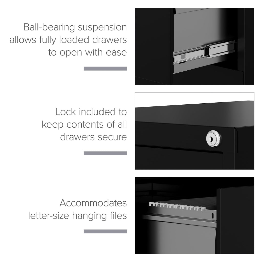 22" Deep 4 Drawer Letter Width Steel Vertical File Cabinet, Black V174572