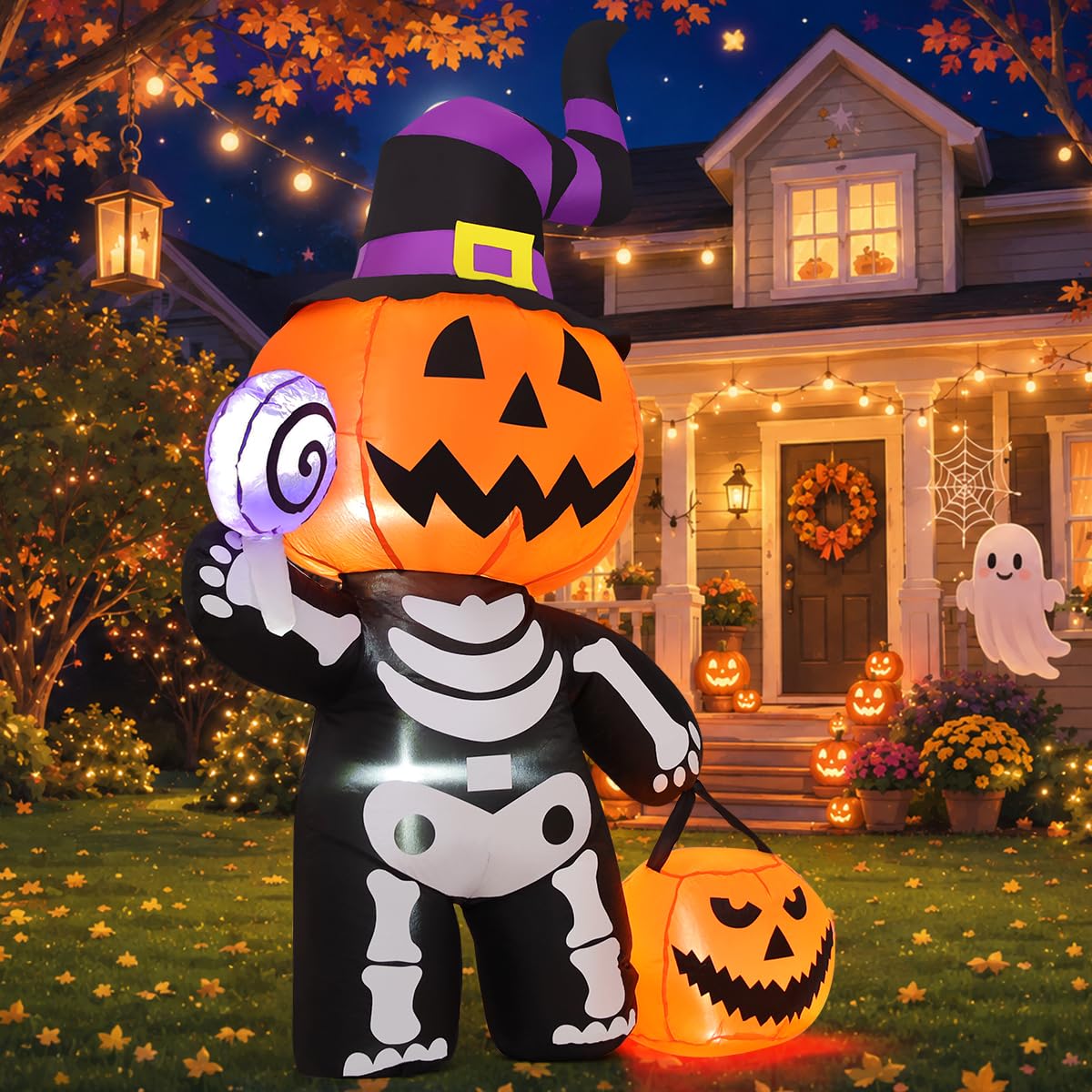 6 FT Inflatable Pumpkin Skull Outdoor Decoration with Built-in LEDs Z939673