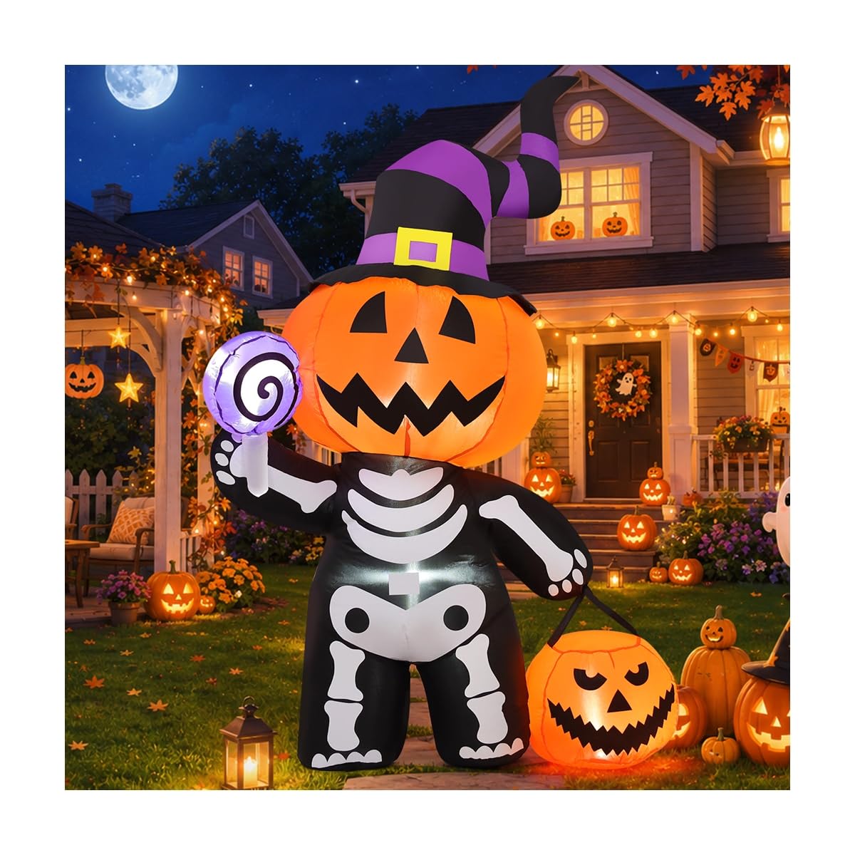 6 FT Inflatable Pumpkin Skull Outdoor Decoration with Built-in LEDs Z939673