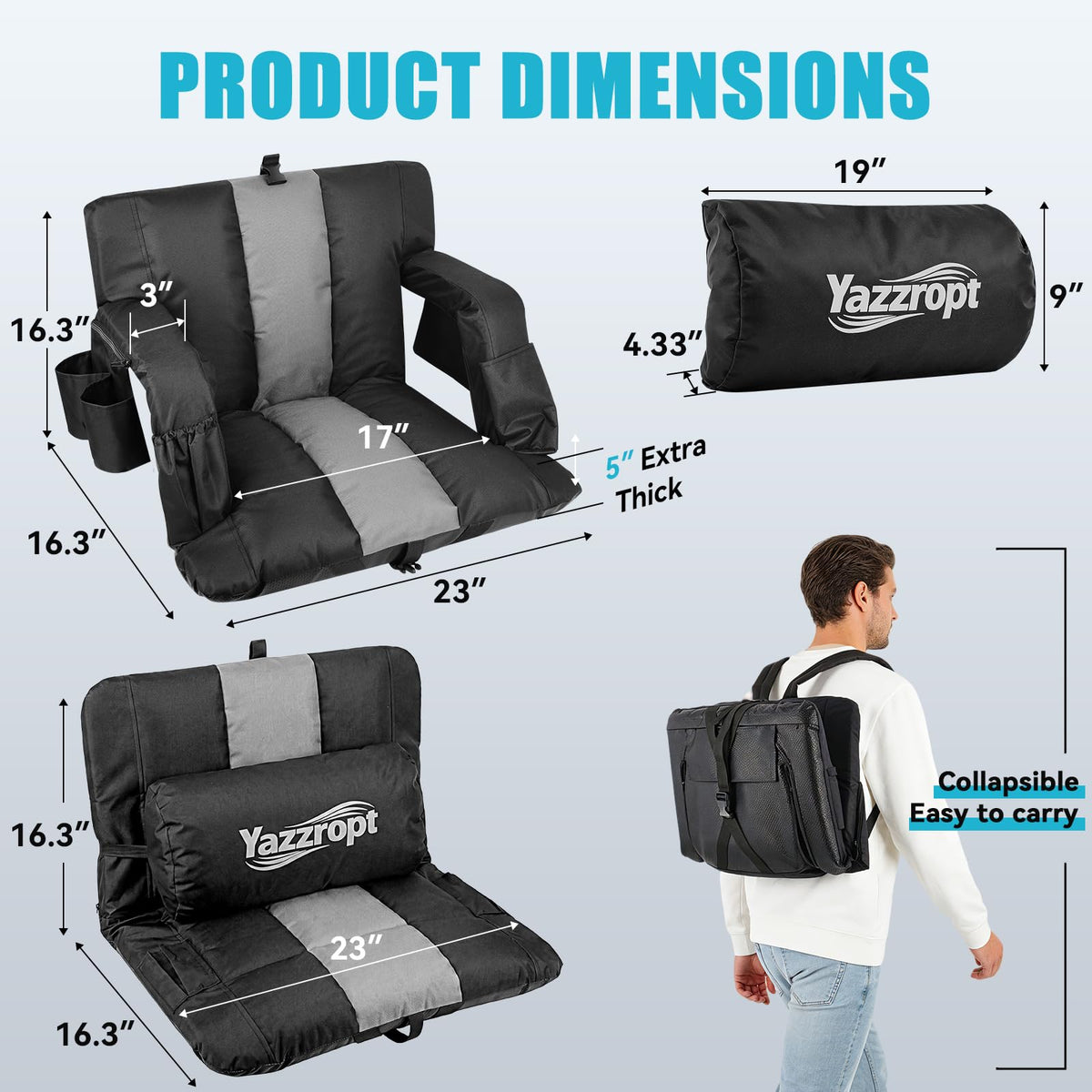 Wide Padded Stadium Seat with Back Support and Cup Holder N32925