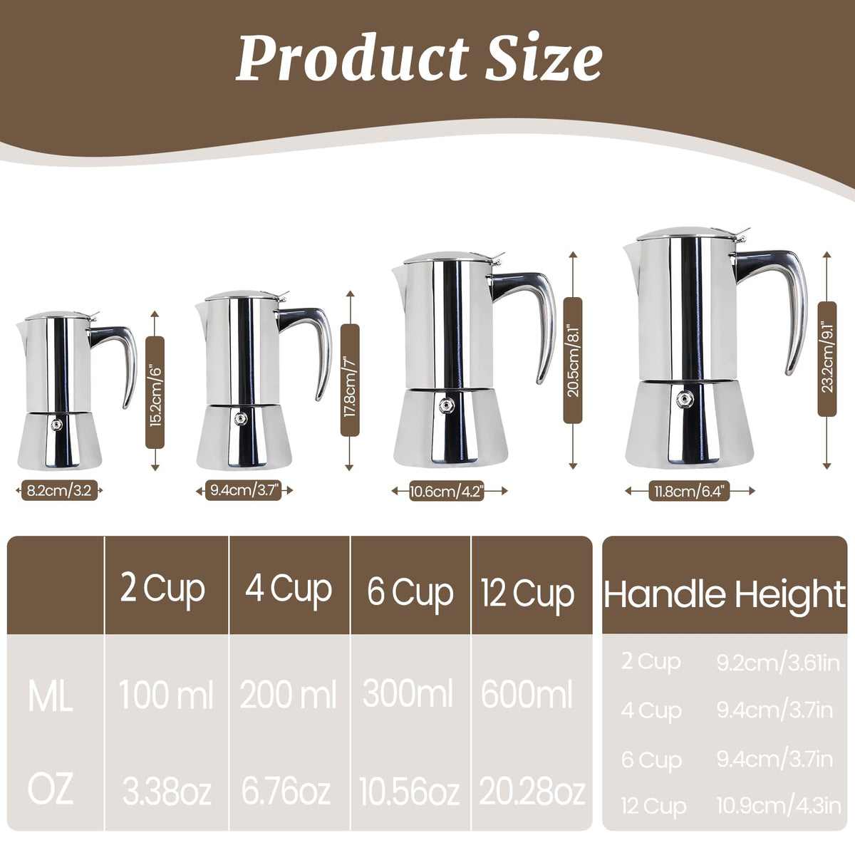12 Cup 304 Stainless Steel Moka Pot E556
