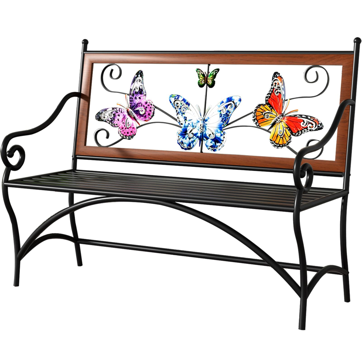 39.7" Black Metal Outdoor Bench with Armrest R66210
