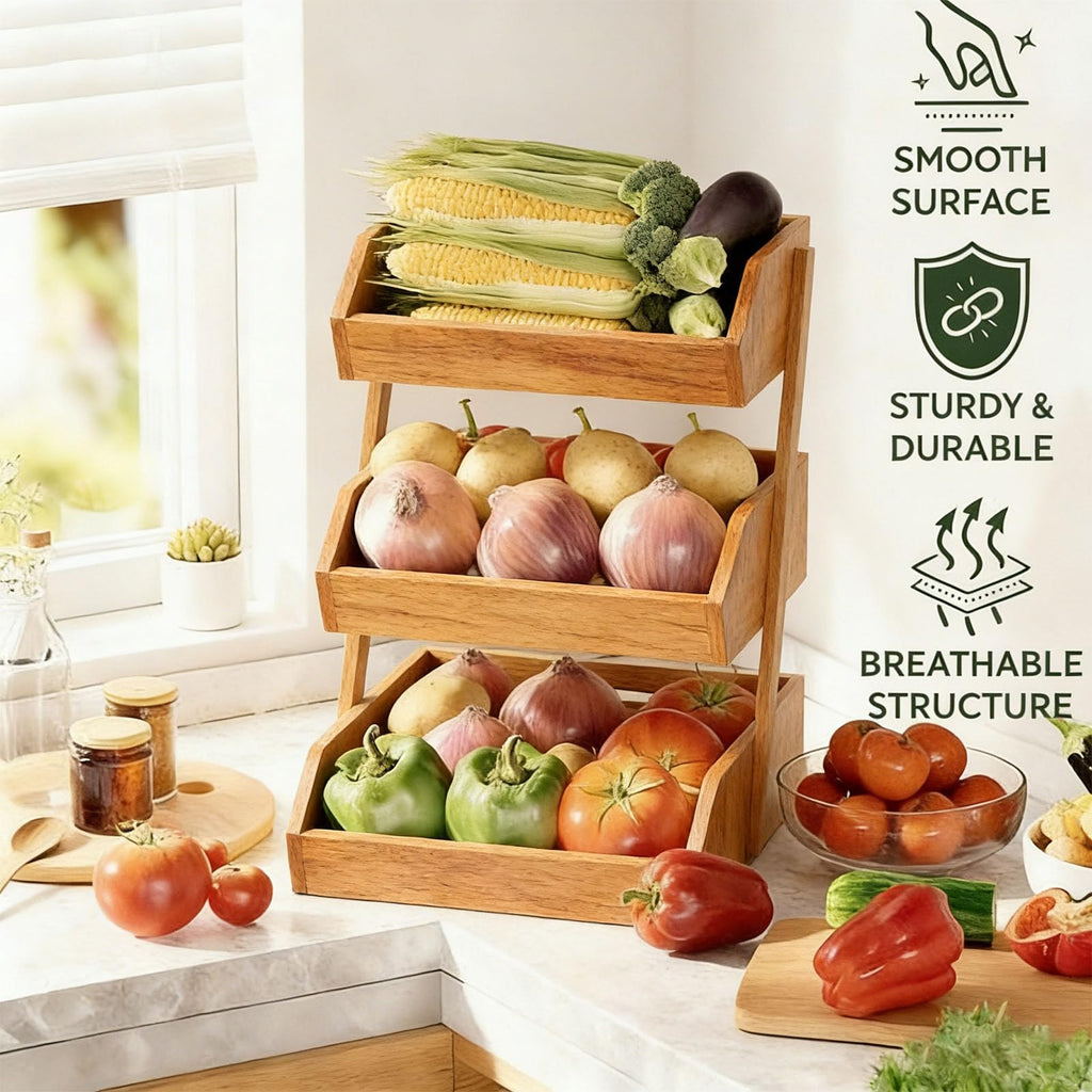 3-Tier Bamboo Fruit & Vegetable Basket Organizer S53298