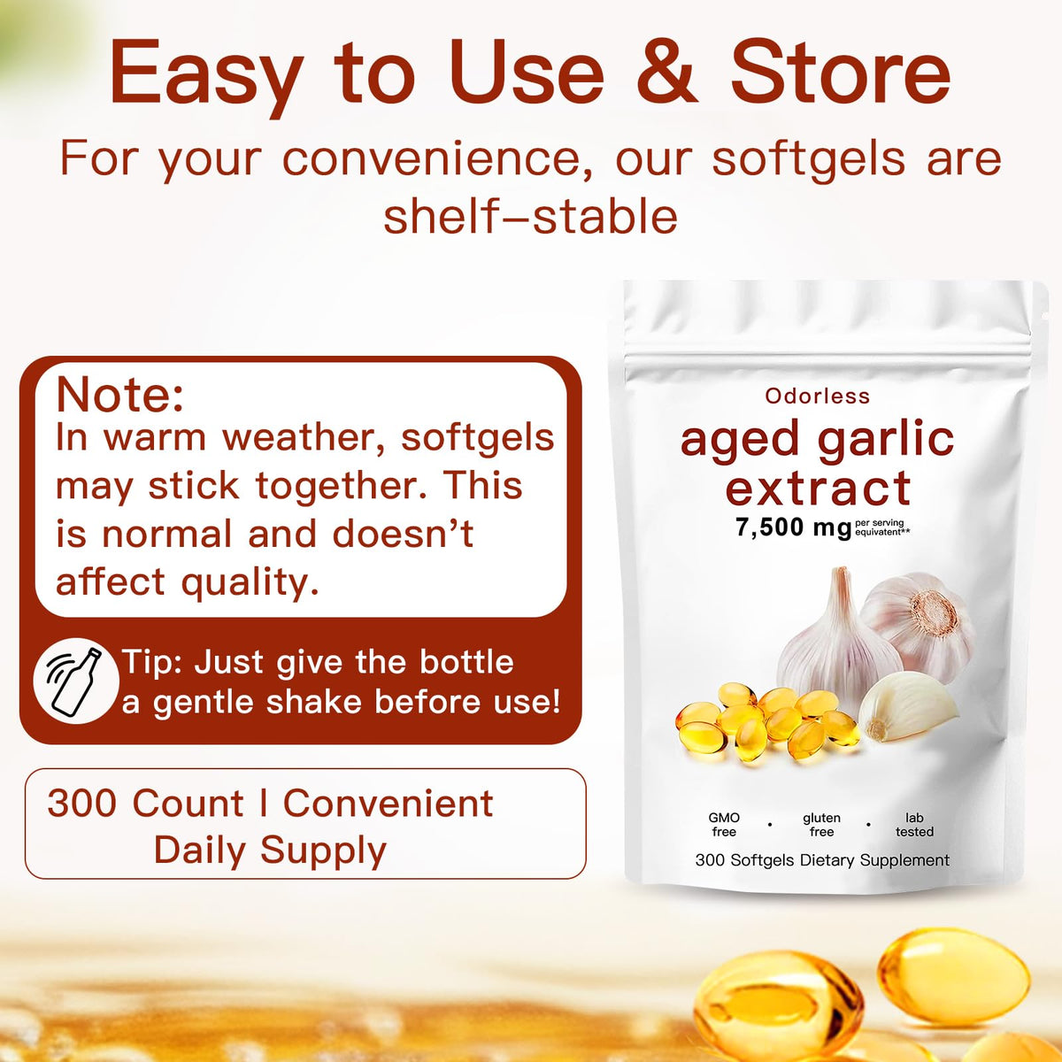 7500mg Organic Garlic Capsules Supplement, Vegetarian, Non-GMO, 300 Count A707