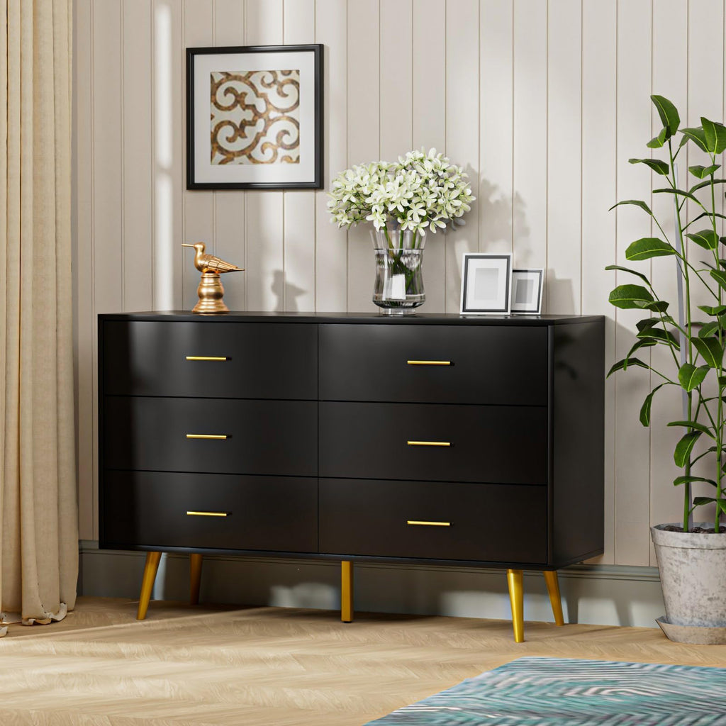 Black 6 Drawer Wood Dresser D89382