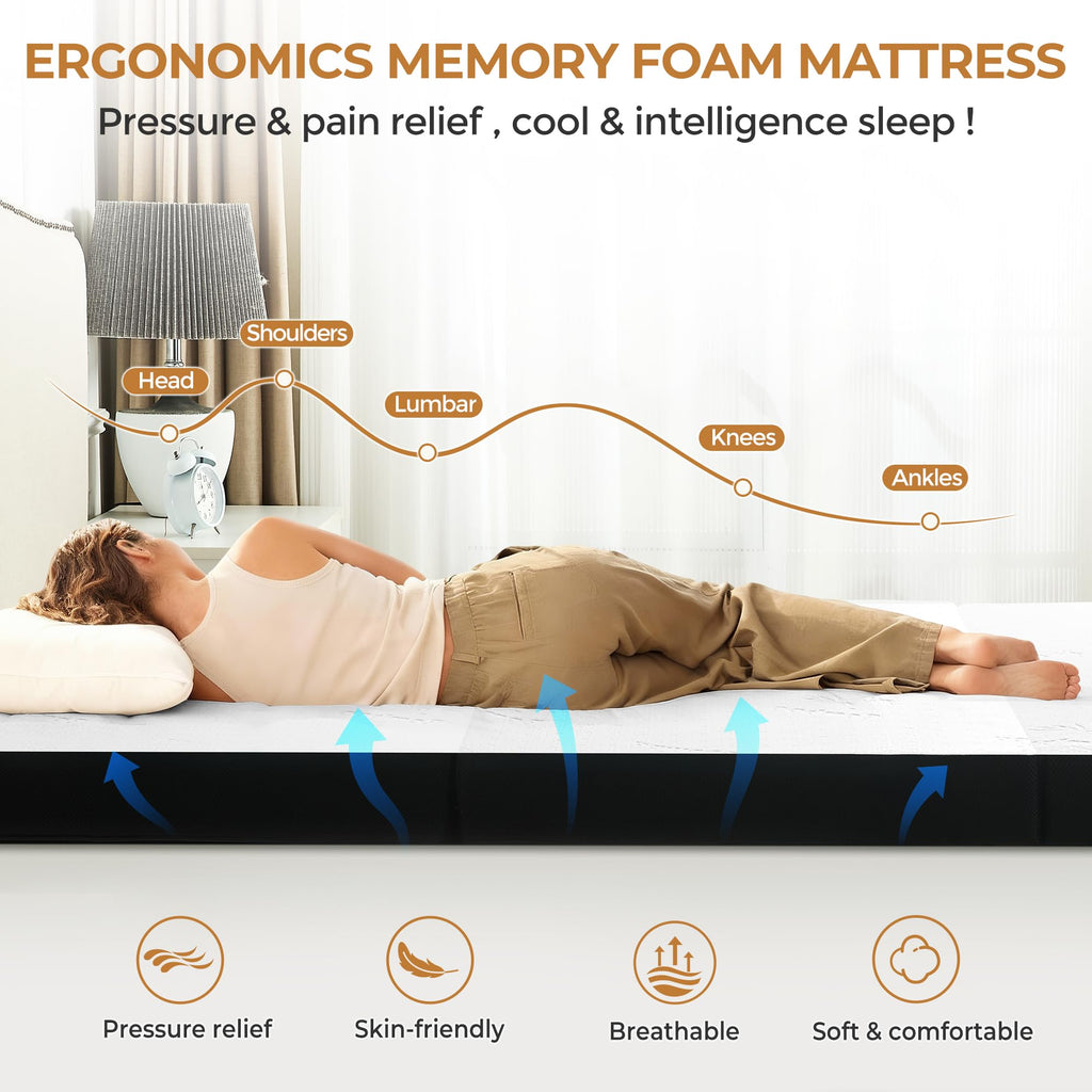 4 Inch Full Size Foldable Memory Foam Trifold Mattress K952