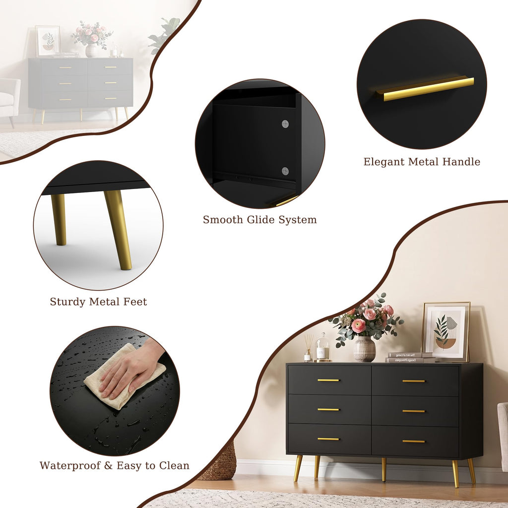 Black 6 Drawer Wood Dresser D89382