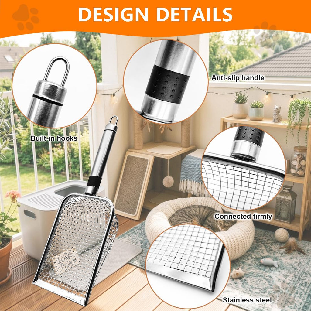 Cat Litter Scoop 2 Pack Stainless Steel Handle Mesh Sifter G86797
