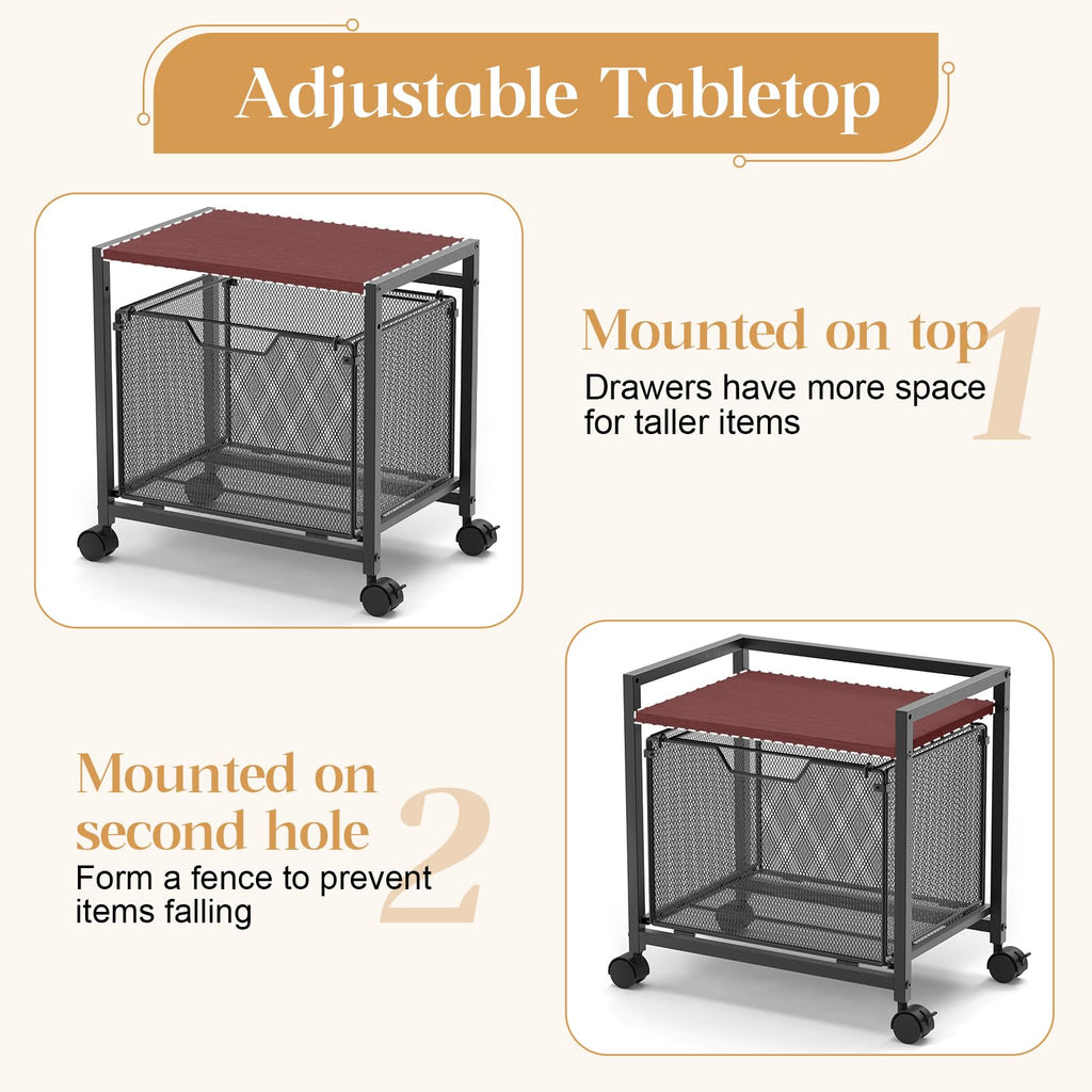 Black Rolling Printer Stand with Drawer S74474
