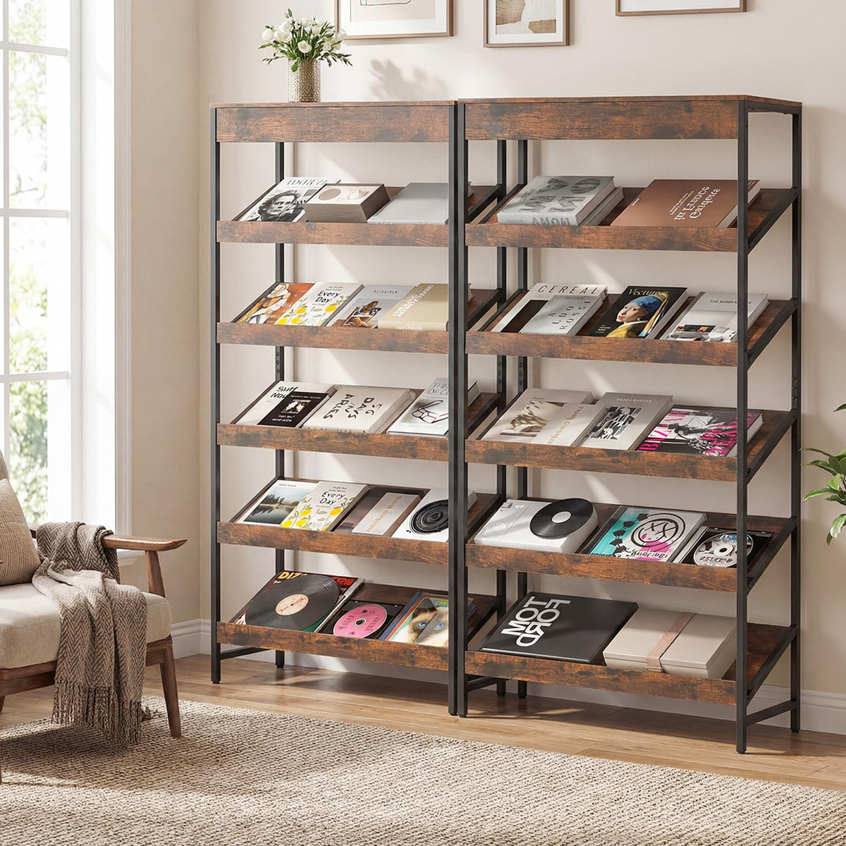 6-Tier Tall Freestanding Bookshelf with Angled Shelves X847