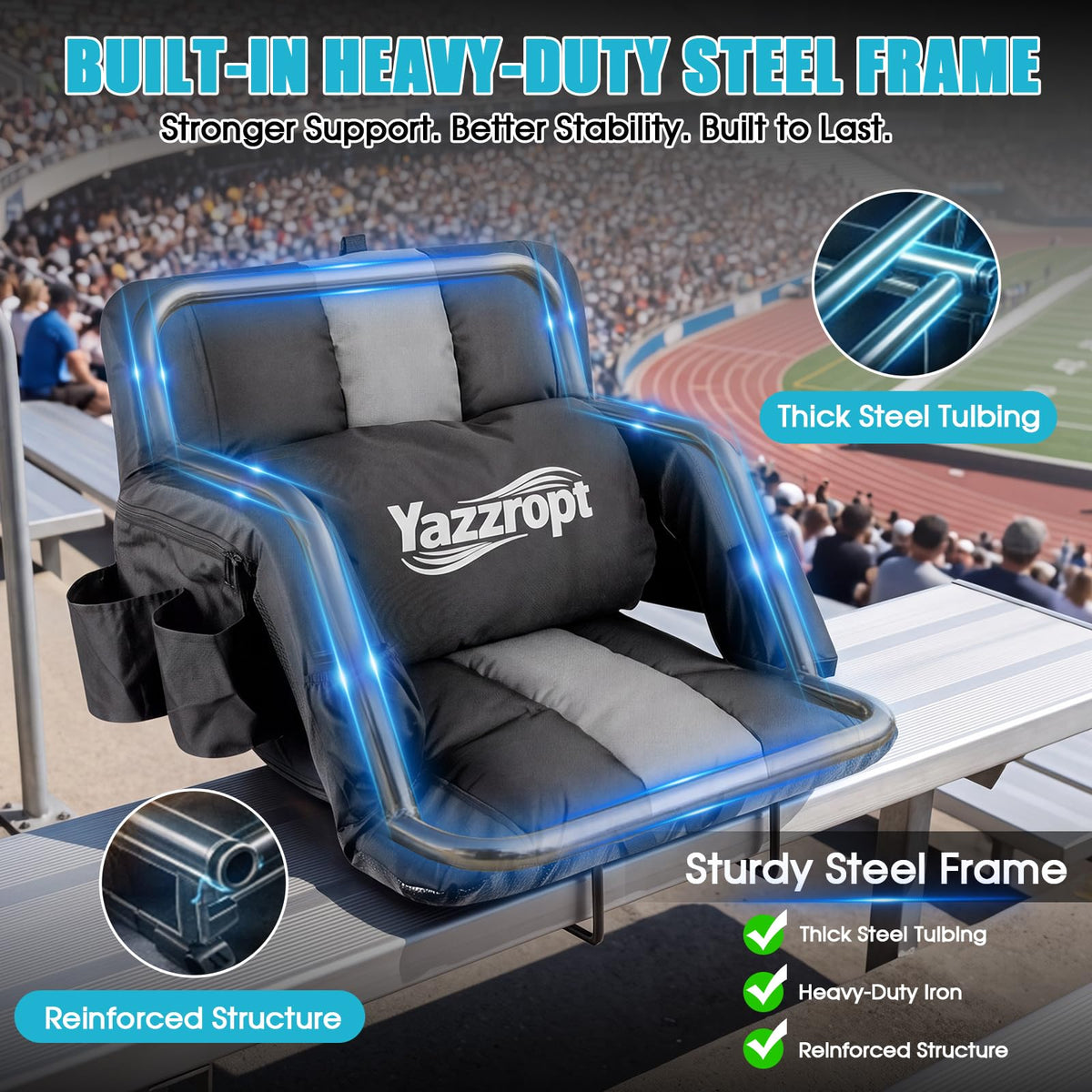 Wide Padded Stadium Seat with Back Support and Cup Holder N32925