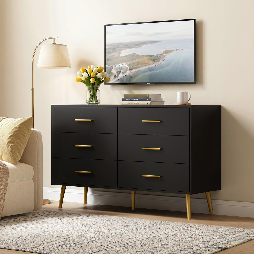Black 6 Drawer Wood Dresser D89382
