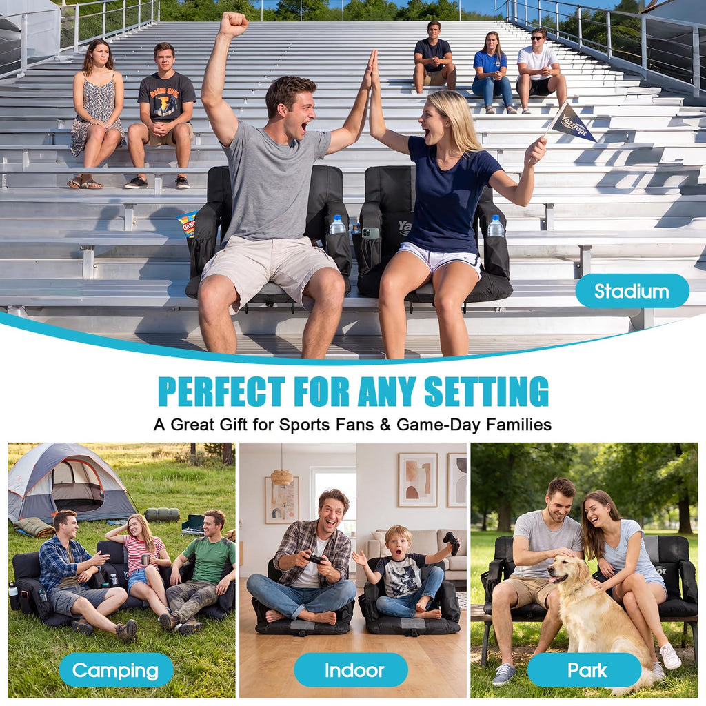 Wide Padded Stadium Seat with Back Support and Cup Holder N32925