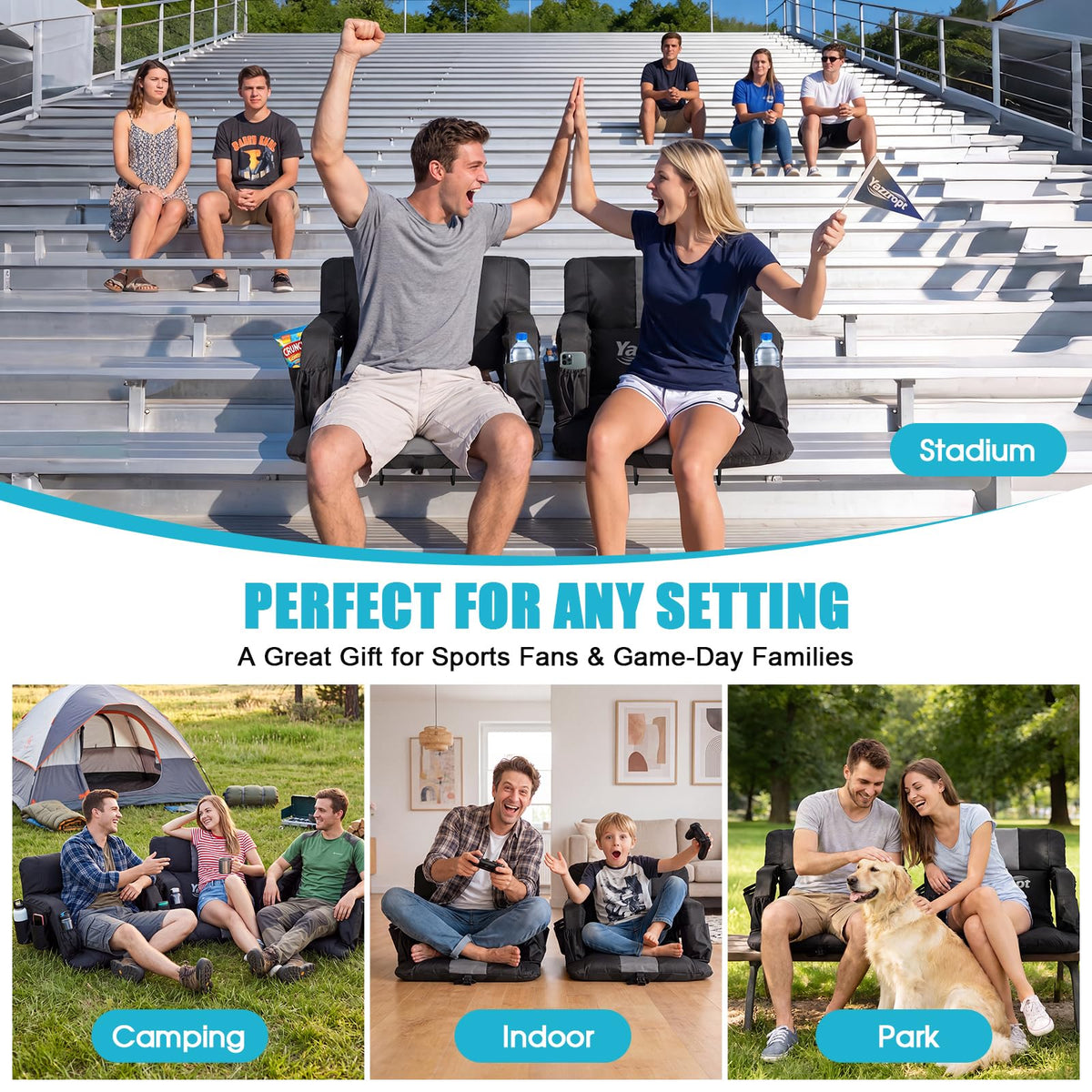 Wide Padded Stadium Seat with Back Support and Cup Holder N32925