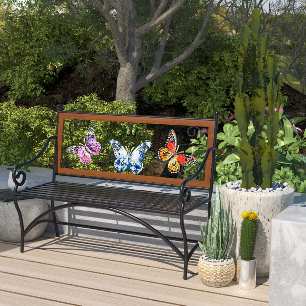39.7" Black Metal Outdoor Bench with Armrest R66210