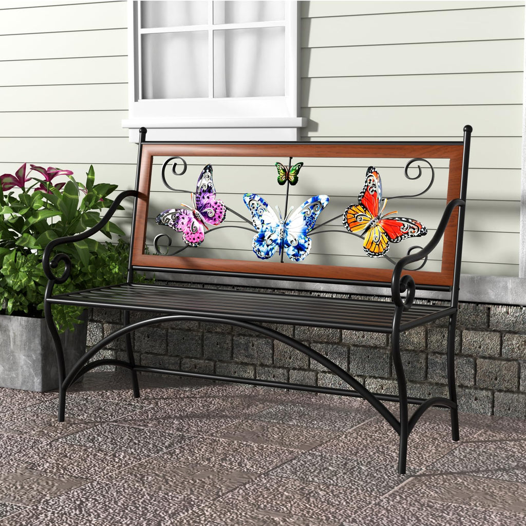 39.7" Black Metal Outdoor Bench with Armrest R66210