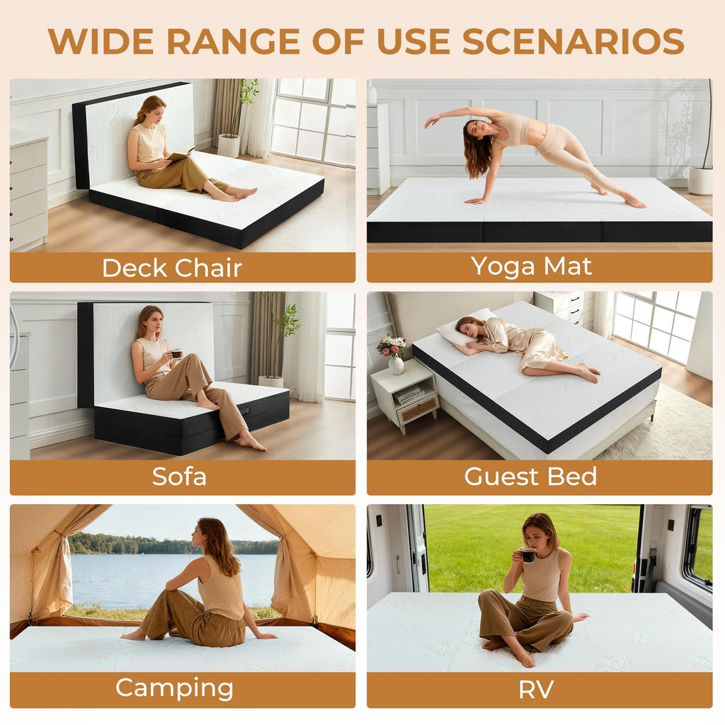 4 Inch Full Size Foldable Memory Foam Trifold Mattress K952