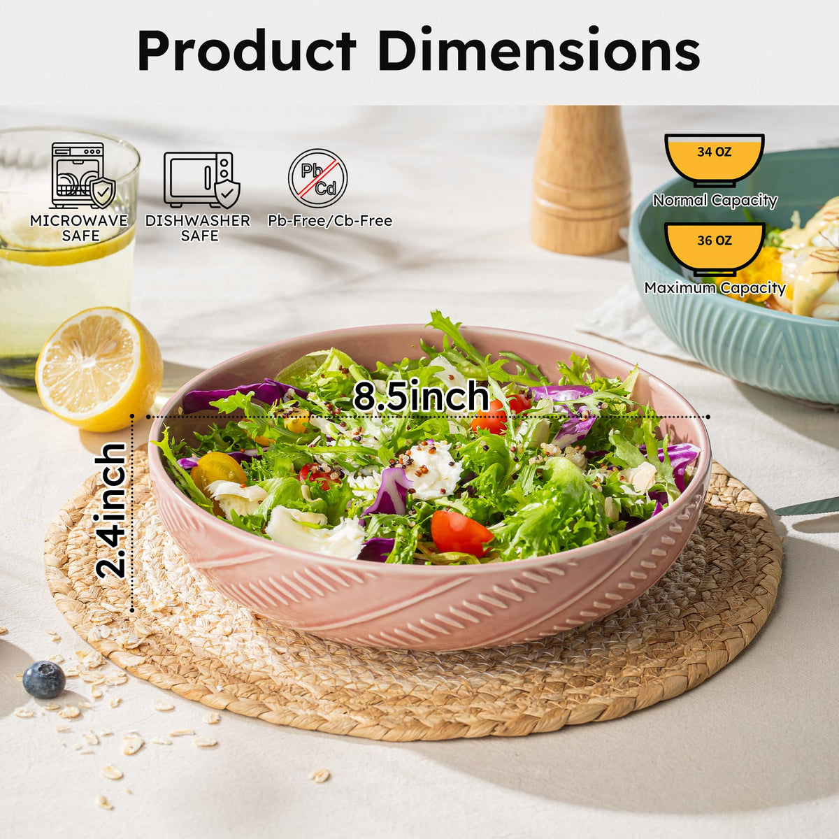 8.5Inch 36OZ Ceramic Pasta Bowls Set of 4 L535
