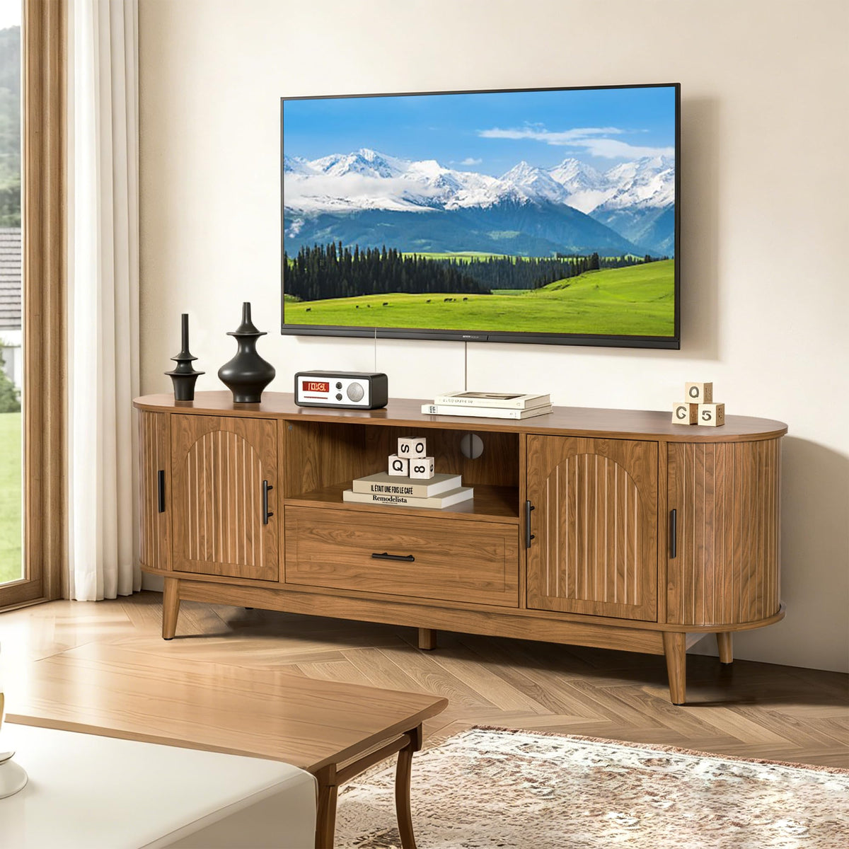 63" Fluted TV Stand with Drawers V5684
