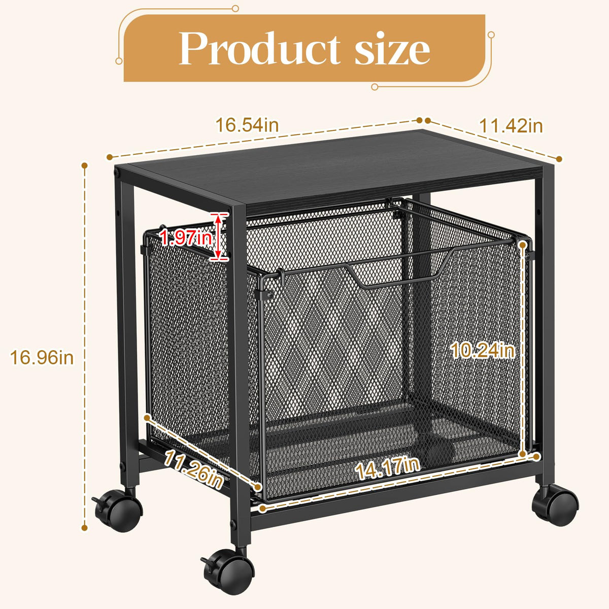 Black Rolling Printer Stand with Drawer S74474