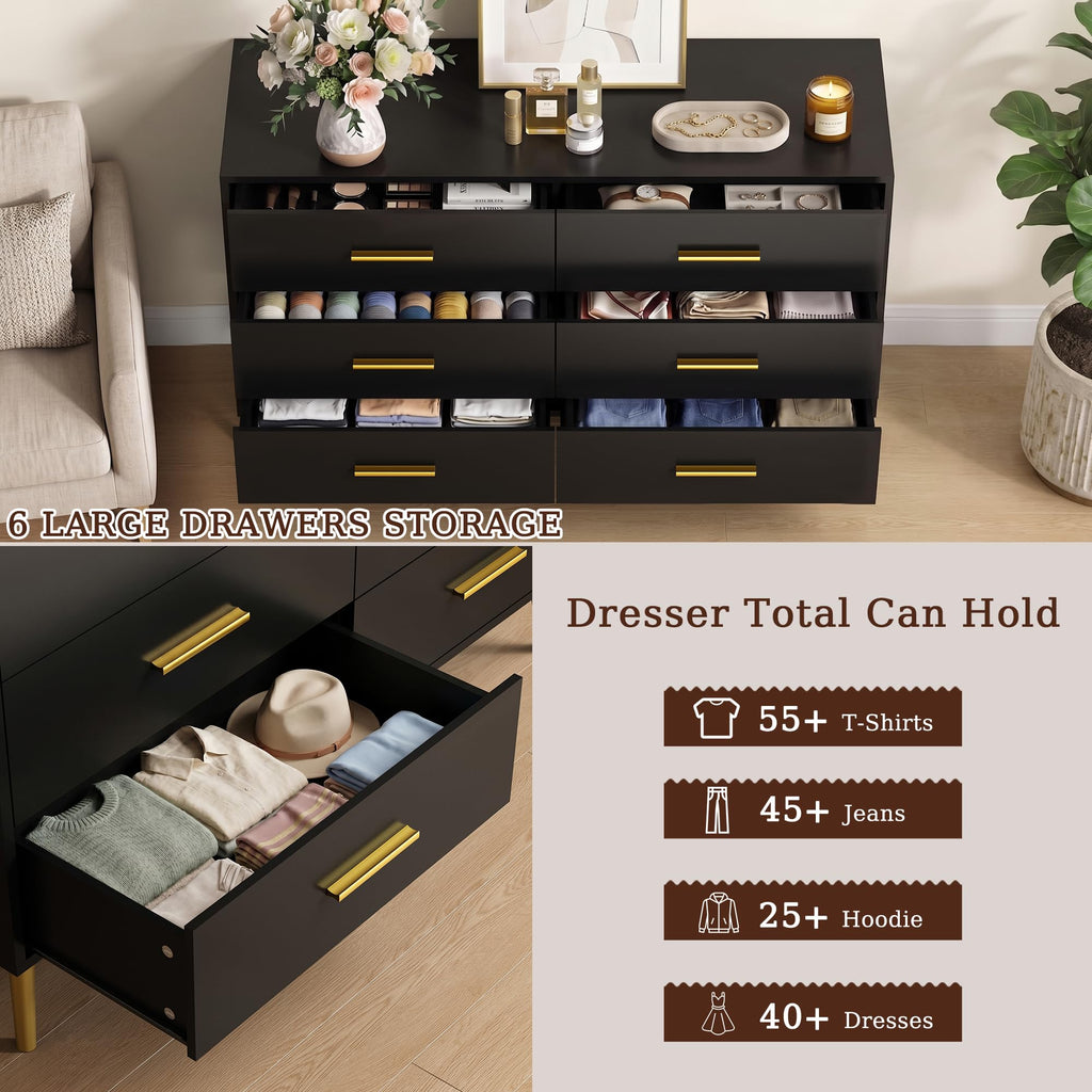 Black 6 Drawer Wood Dresser D89382