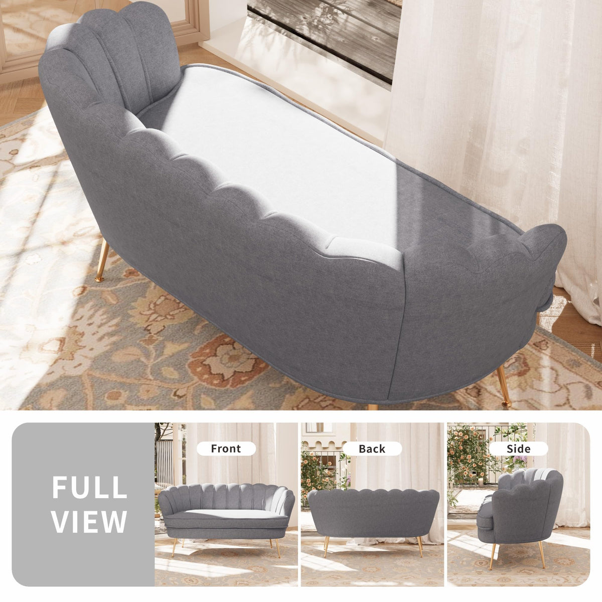 Light Grey Chenille 2-Seater Loveseat Sofa O9772