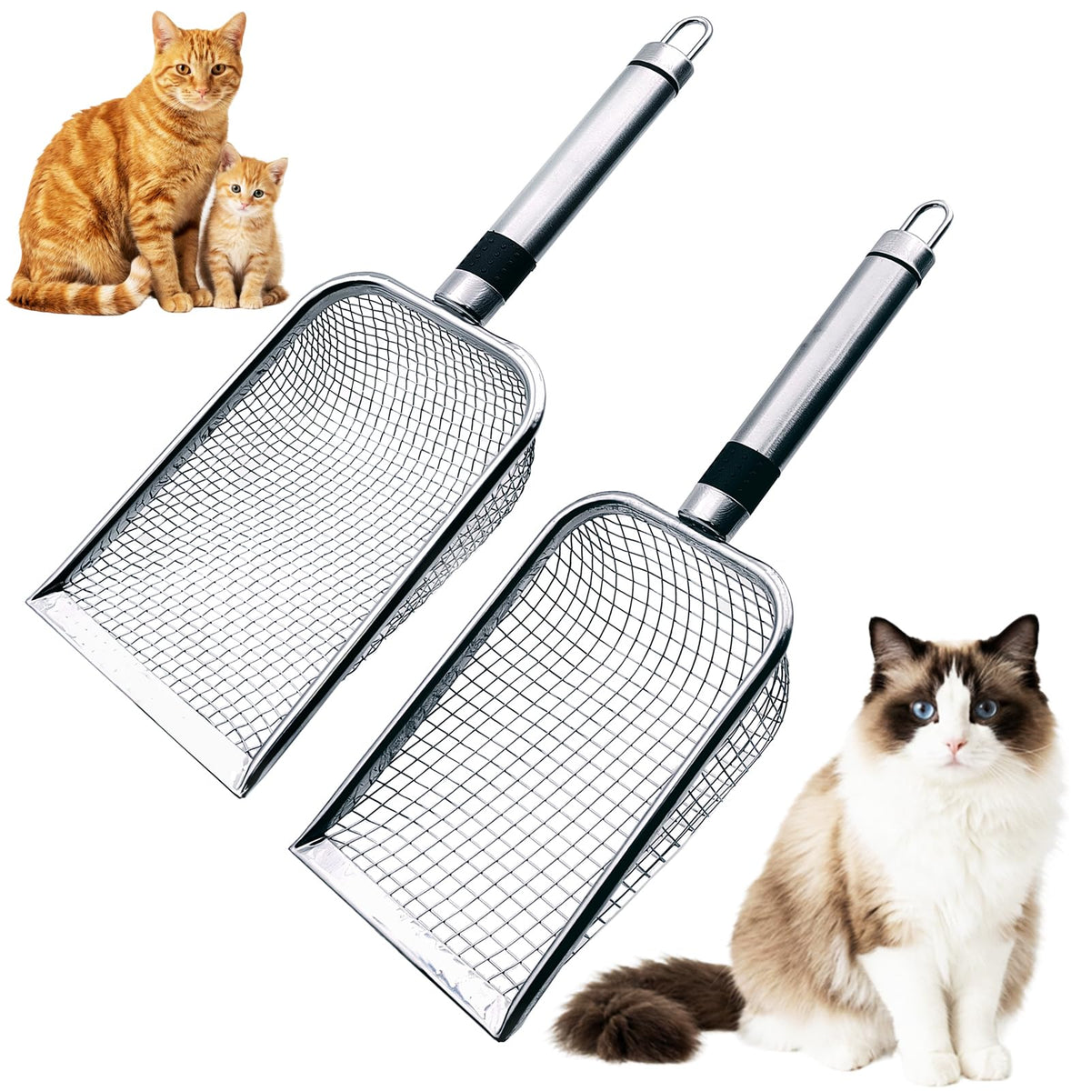 Cat Litter Scoop 2 Pack Stainless Steel Handle Mesh Sifter G86797