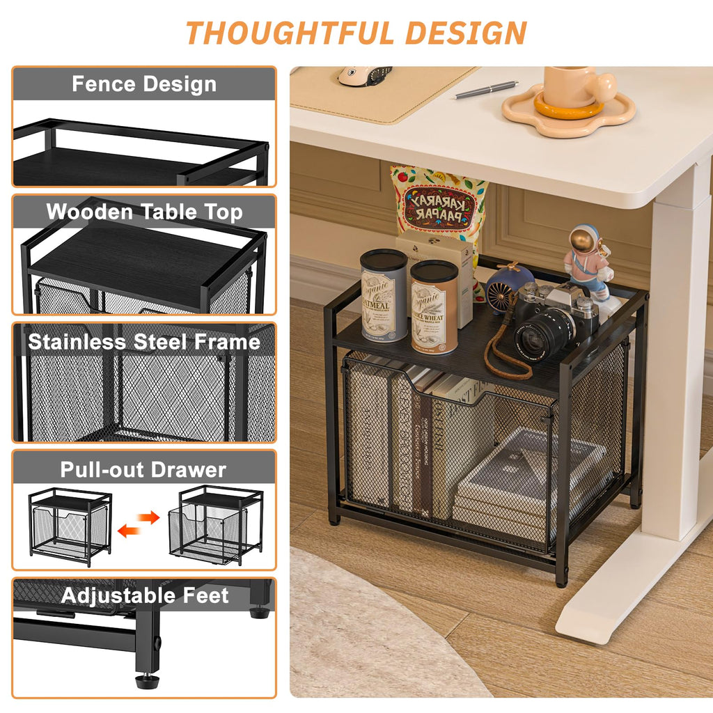 Black Rolling Printer Stand with Drawer S74474