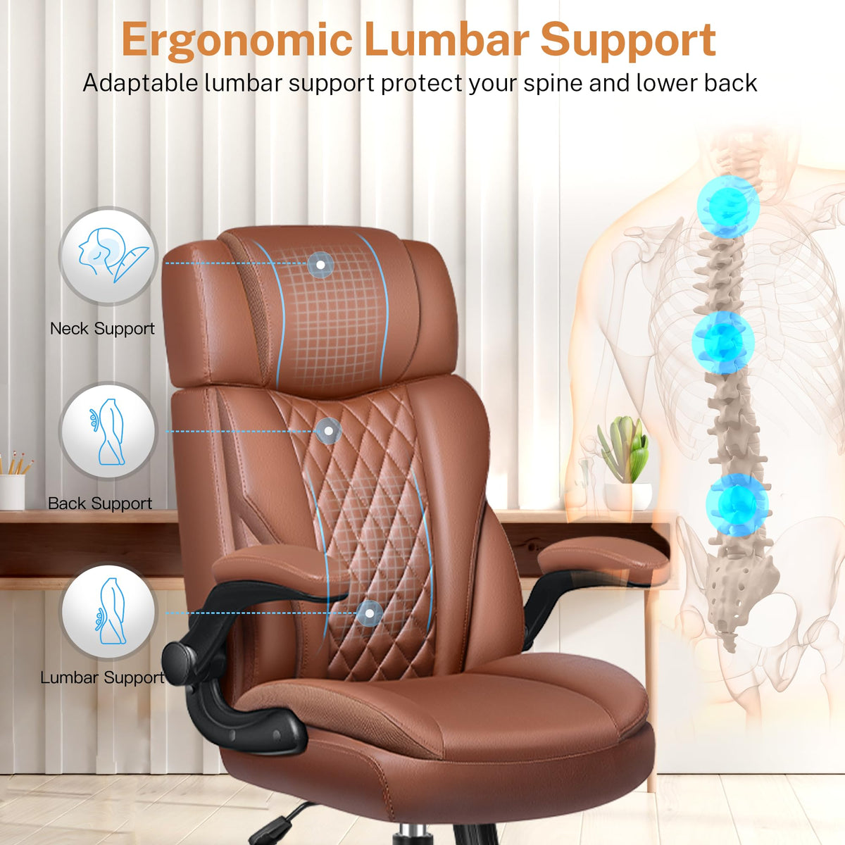Leather Ergonomic Office Chair with Flip Up Arms Q898166
