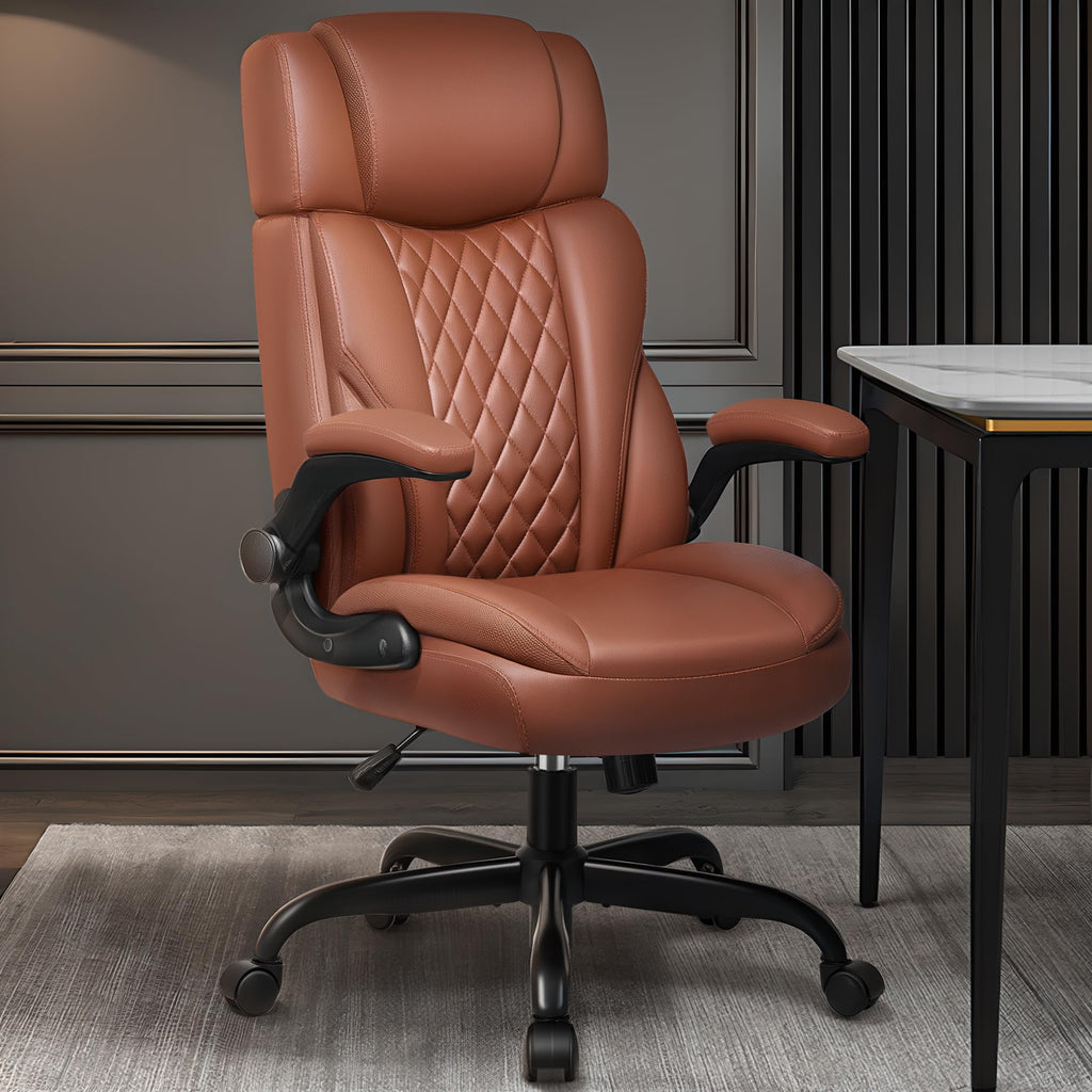 Leather Ergonomic Office Chair with Flip Up Arms Q898166