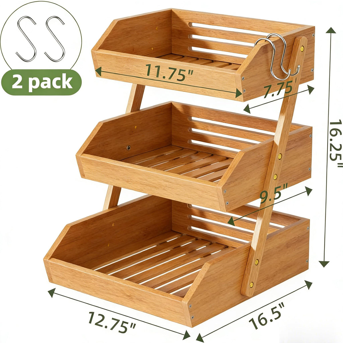 3-Tier Bamboo Fruit & Vegetable Basket Organizer S53298