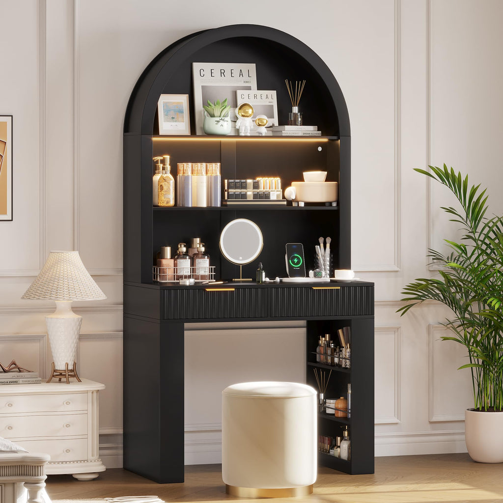 35.4" Arched Writing Desk with Hutch & Power Outlet U202