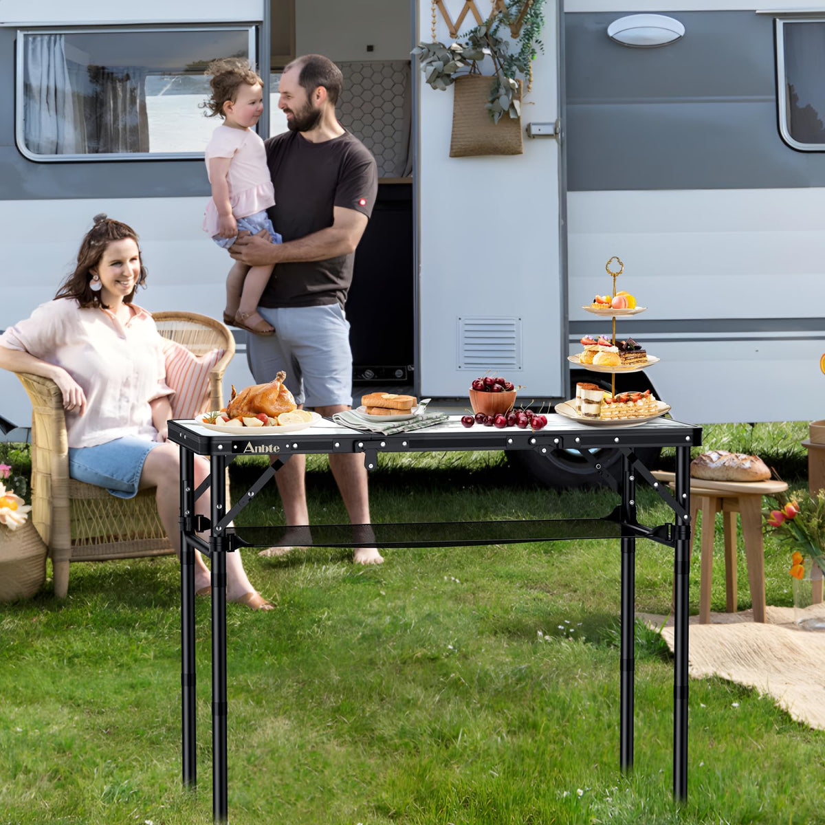 3ft Folding Camping Table, 3 Adjustable Height I18356