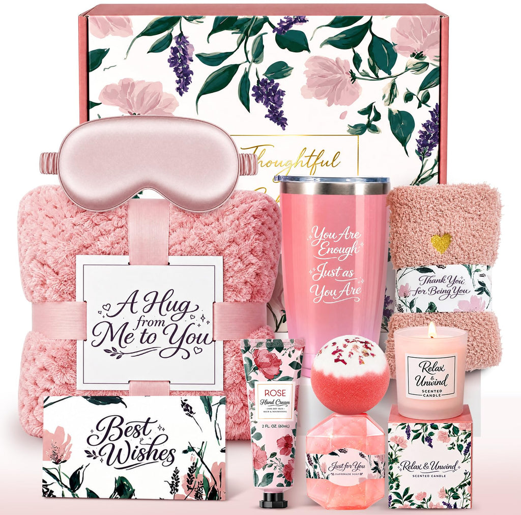 10-Piece Self Care Spa Gift Basket with Throw Blanket and Tumbler Q186873