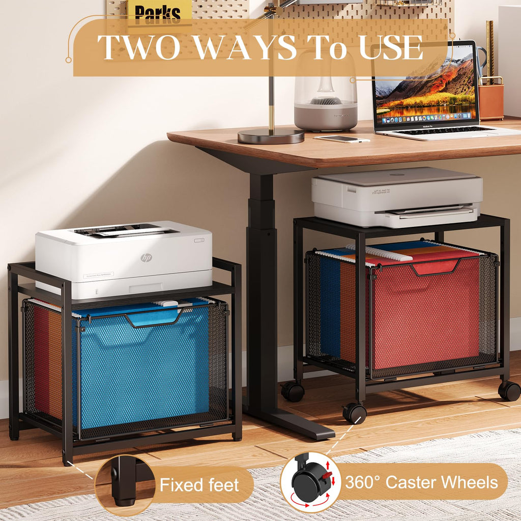 Black Rolling Printer Stand with Drawer S74474