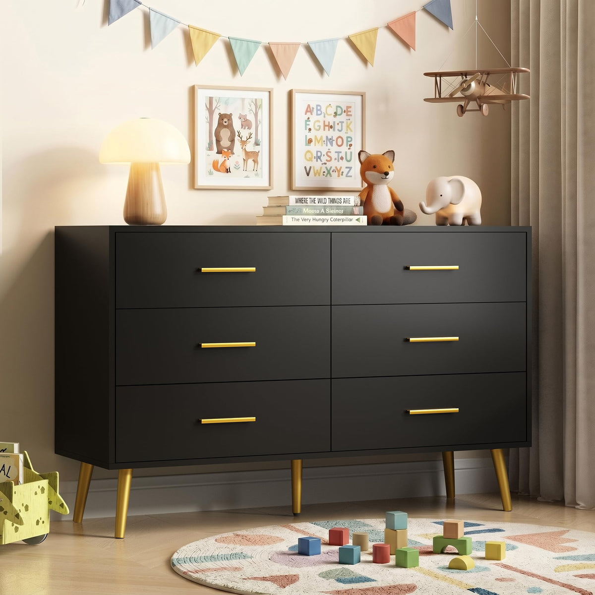 Black 6 Drawer Wood Dresser D89382