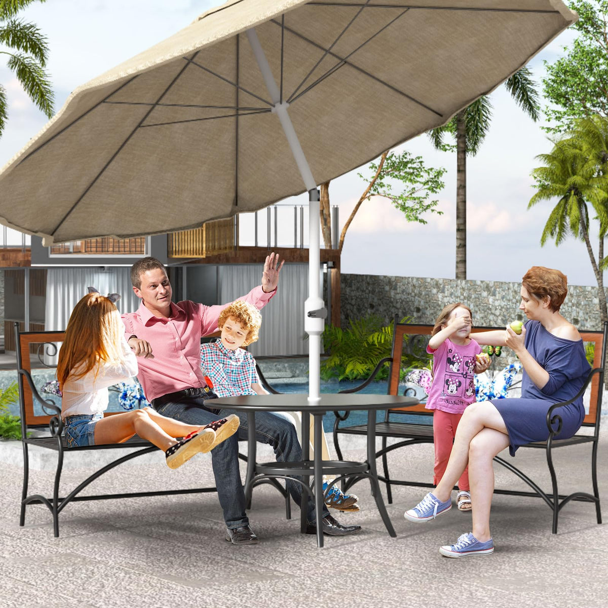 39.7" Black Metal Outdoor Bench with Armrest R66210