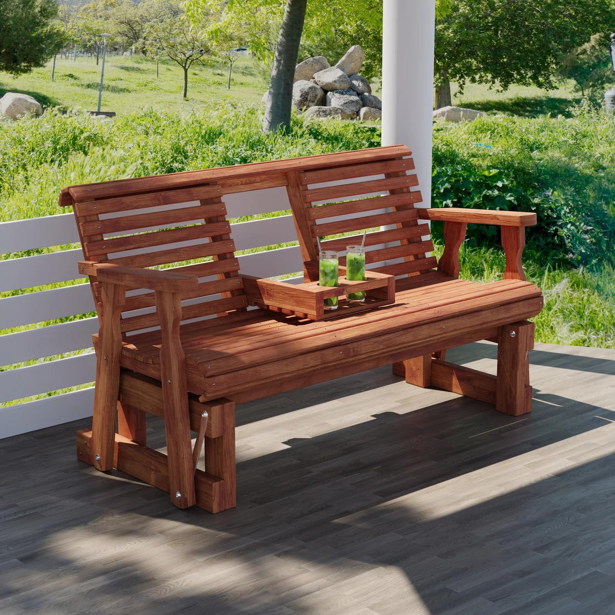 Heavy Duty Console Porch Glider with Cupholders C742