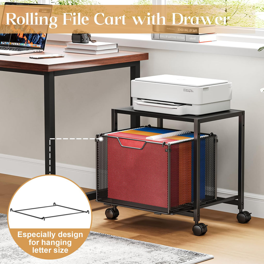 Black Rolling Printer Stand with Drawer S74474