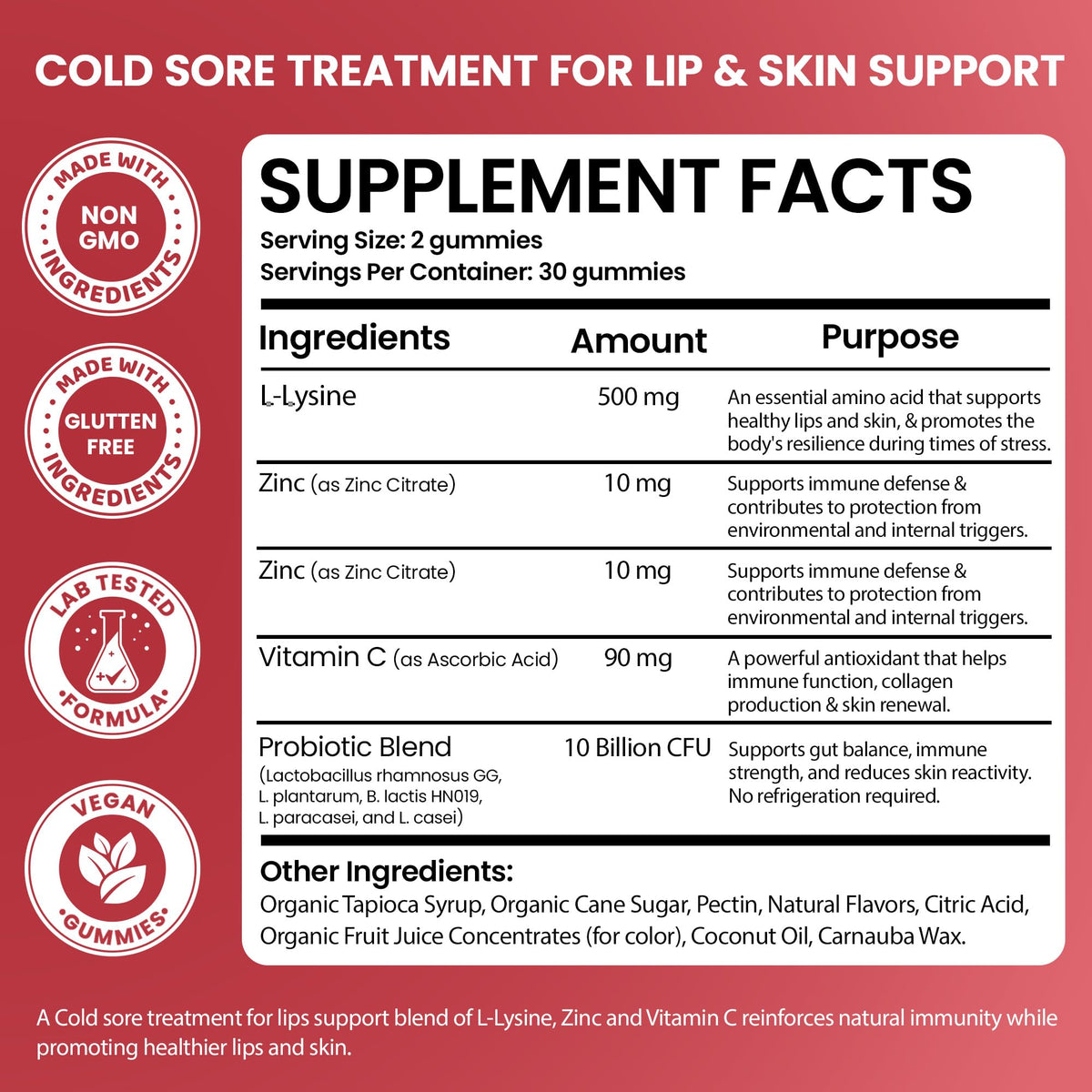 Cold Sore Treatment with L-Lysine, Zinc & Vitamin C K241