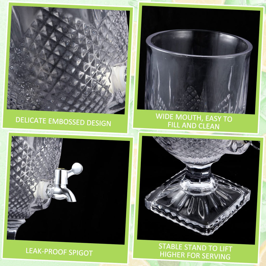 2 Pieces 1.3 Gallon Glass Drink Dispensers with Stand and Spigot T45389